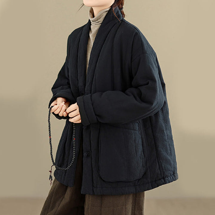 Veste thermique d'hiver pour femme en coton uni à manches longues avec poches , Buddha Stones - image 20