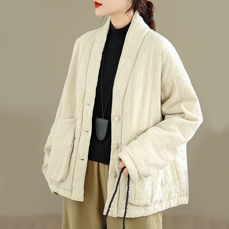 Veste thermique d'hiver pour femme en coton uni à manches longues avec poches , Buddha Stones - Beige - US12，UK/AU16，EU44 (2XL) - image 0