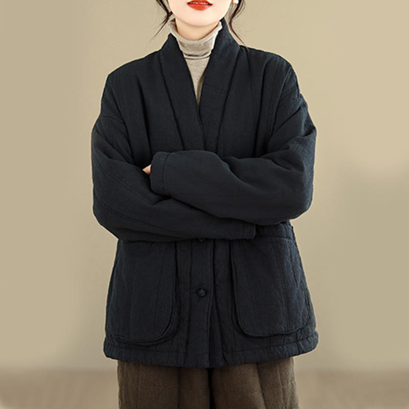 Veste thermique d'hiver pour femme en coton uni à manches longues avec poches , Buddha Stones - image 22