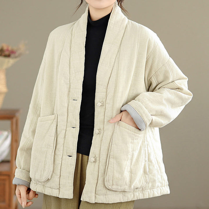 Veste thermique d'hiver pour femme en coton uni à manches longues avec poches , Buddha Stones - image 2