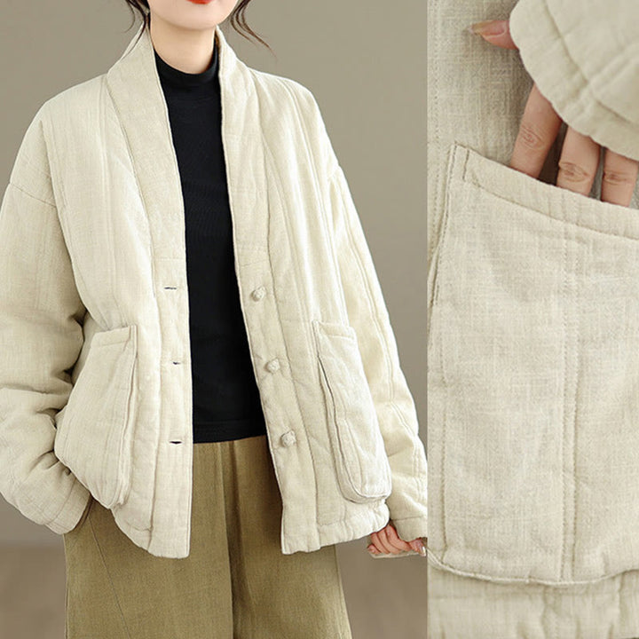 Veste thermique d'hiver pour femme en coton uni à manches longues avec poches , Buddha Stones - image 7