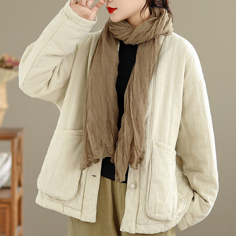 Veste thermique d'hiver pour femme en coton uni à manches longues avec poches , Buddha Stones - image 6