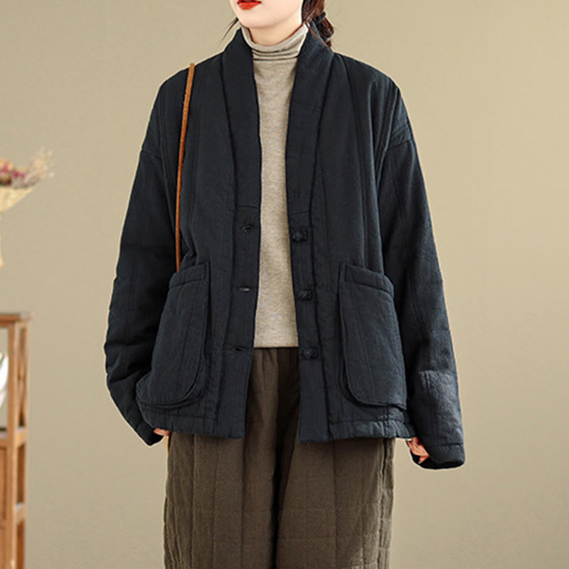 Veste thermique d'hiver pour femme en coton uni à manches longues avec poches , Buddha Stones - image 17