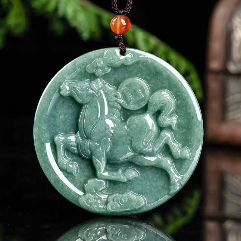 Pendentifs de collier en jade porte-bonheur et abondance, en Buddha Stones, année du Cheval - image 1