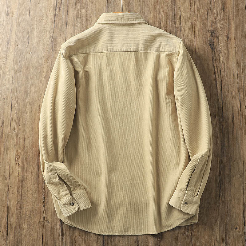 Veste homme en velours côtelé uni à manches longues, en coton épais, avec poches et Buddha Stones - image 2