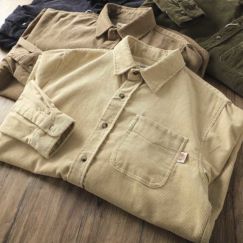 Veste homme en velours côtelé uni à manches longues, en coton épais, avec poches et Buddha Stones - image 17