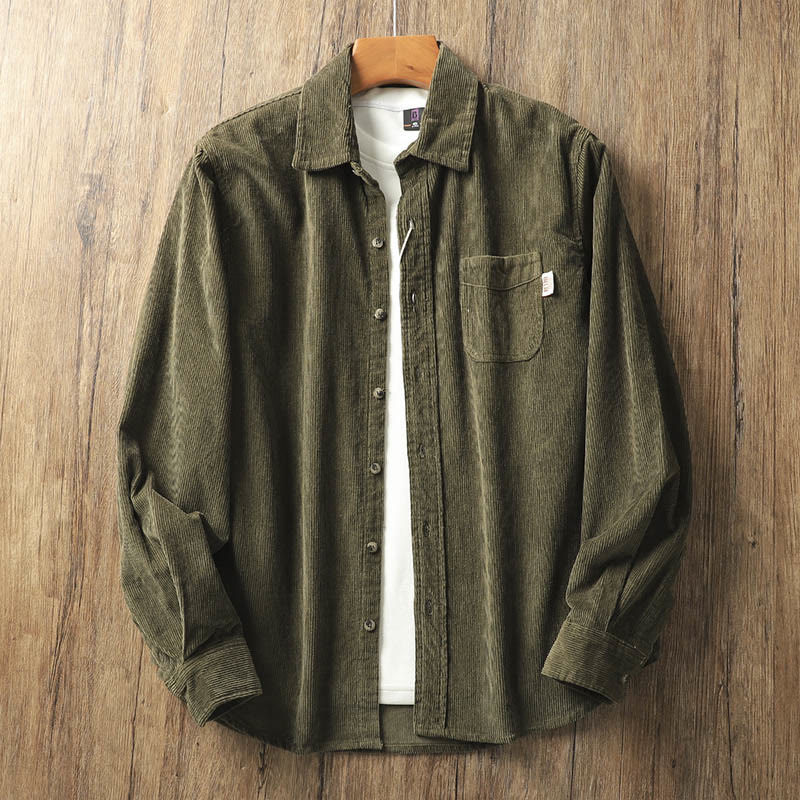 Veste homme en velours côtelé uni à manches longues, en coton épais, avec poches et Buddha Stones - Vert olive foncé - US/UK/AU40，EU50 (2XL) - image 14