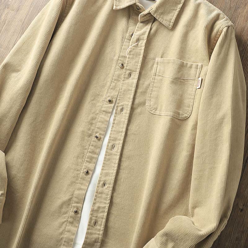 Veste homme en velours côtelé uni à manches longues, en coton épais, avec poches et Buddha Stones - image 3