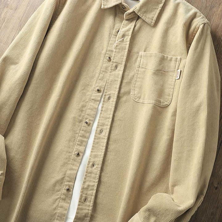 Veste homme en velours côtelé uni à manches longues, en coton épais, avec poches et Buddha Stones - image 3