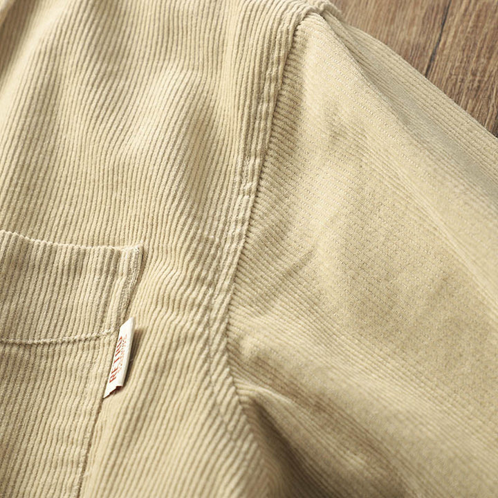 Veste homme en velours côtelé uni à manches longues, en coton épais, avec poches et Buddha Stones - image 7