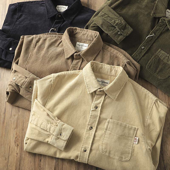 Veste homme en velours côtelé uni à manches longues, en coton épais, avec poches et Buddha Stones - image 21