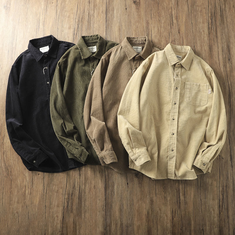 Veste homme en velours côtelé uni à manches longues, en coton épais, avec poches et Buddha Stones - image 19