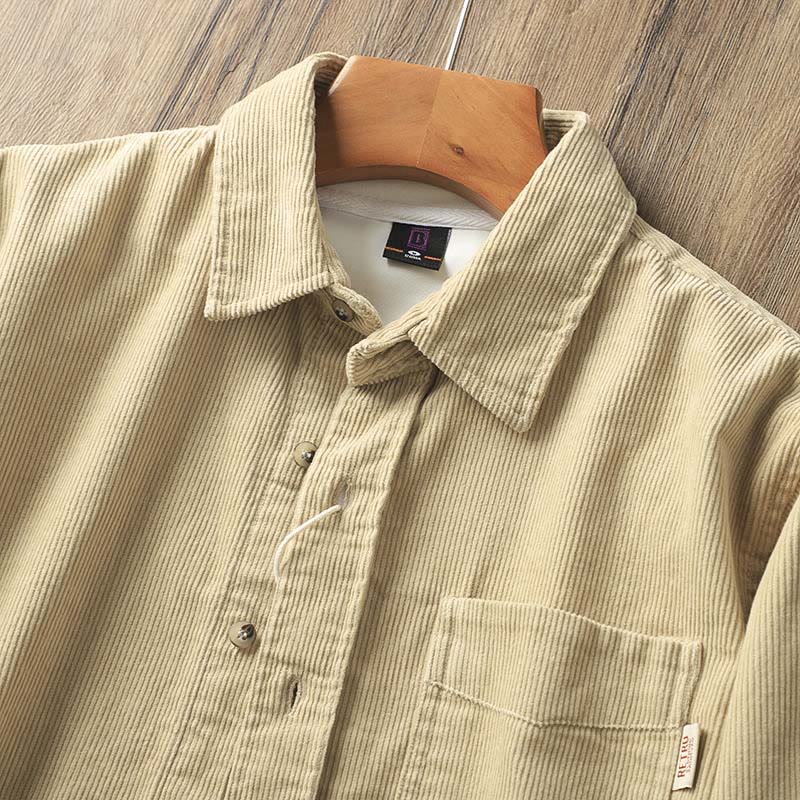 Veste homme en velours côtelé uni à manches longues, en coton épais, avec poches et Buddha Stones - image 5