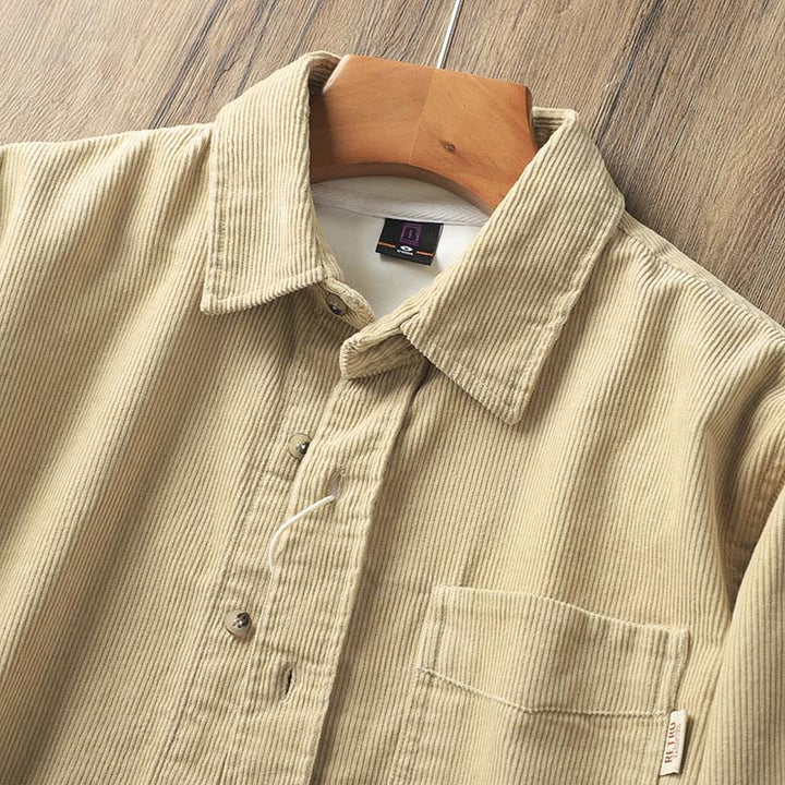 Veste homme en velours côtelé uni à manches longues, en coton épais, avec poches et Buddha Stones - image 5