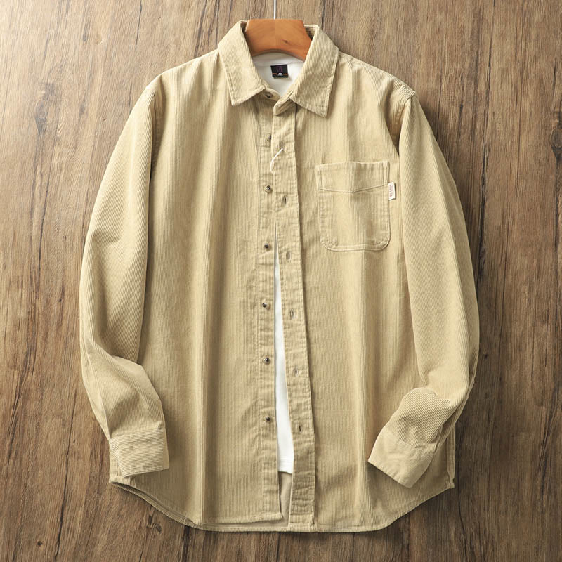 Veste homme en velours côtelé uni à manches longues, en coton épais, avec poches et Buddha Stones - BurlyWood - US/UK/AU40，EU50 (2XL) - image 1