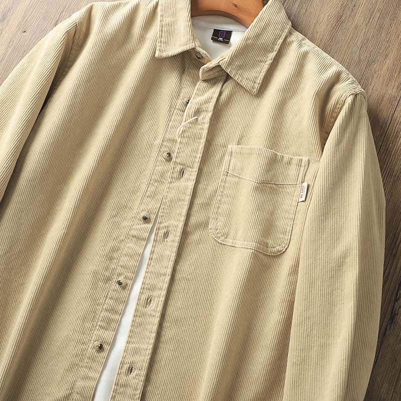 Veste homme en velours côtelé uni à manches longues, en coton épais, avec poches et Buddha Stones - image 4