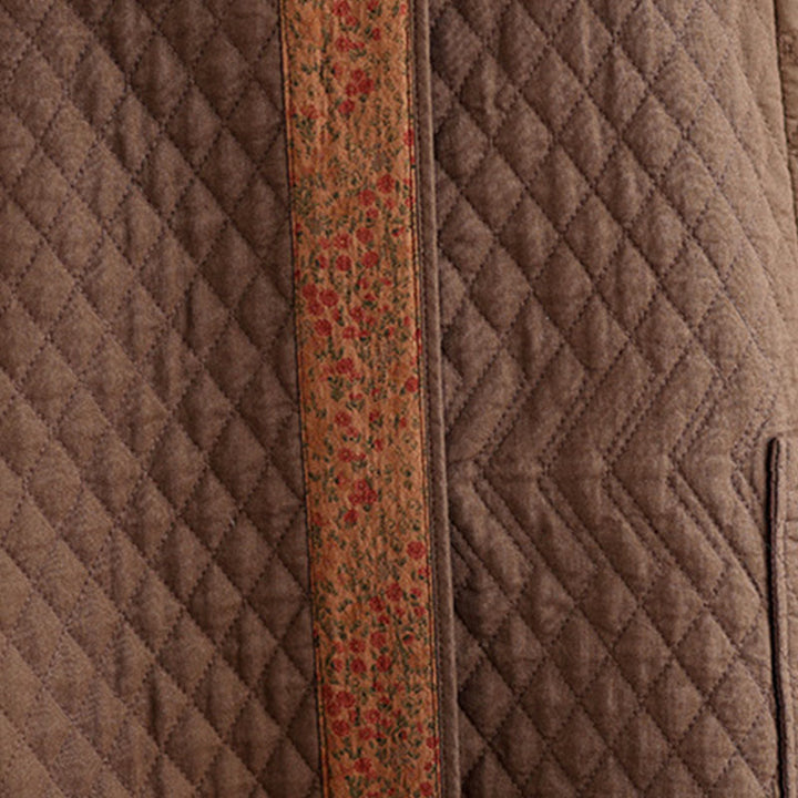 Manteau mi-long en coton pour femme, motif losanges et Buddha Stones , avec poches - image 18