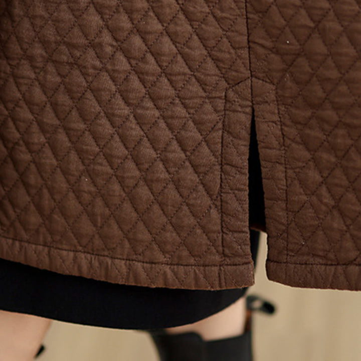 Manteau mi-long en coton pour femme, motif losanges et Buddha Stones , avec poches - image 21