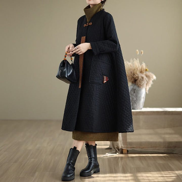 Manteau mi-long en coton pour femme, motif losanges et Buddha Stones , avec poches - image 5