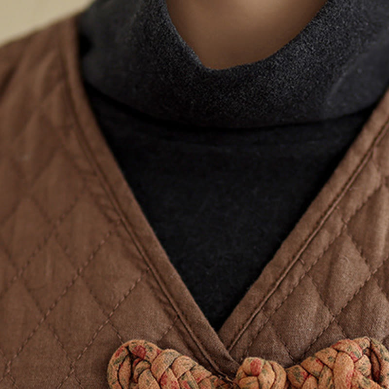 Manteau mi-long en coton pour femme, motif losanges et Buddha Stones , avec poches - image 17