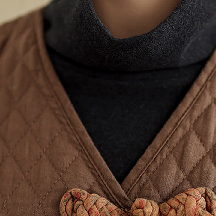 Manteau mi-long en coton pour femme, motif losanges et Buddha Stones , avec poches - image 17