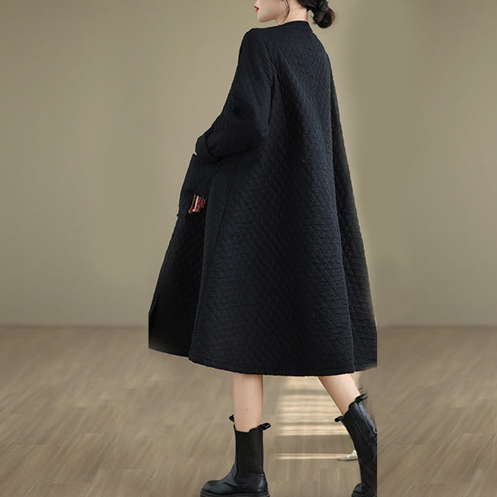 Manteau mi-long en coton pour femme, motif losanges et Buddha Stones , avec poches - image 4