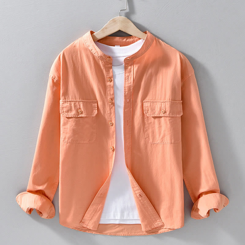 Veste homme à manches longues en coton épais, col rond, couleur unie, motif Buddha Stones , avec poches - Corail - US/UK/AU42，EU52 (3XL) - image 15