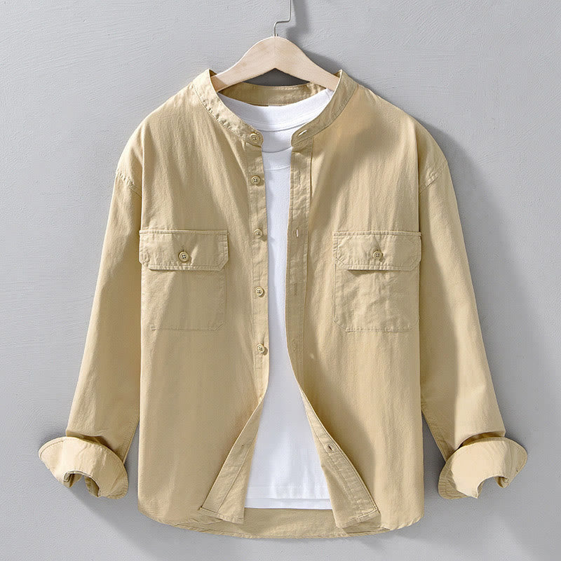 Veste homme à manches longues en coton épais, col rond, couleur unie, motif Buddha Stones , avec poches - Blé - US/UK/AU42，EU52 (3XL) - image 0