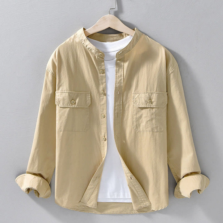 Veste homme à manches longues en coton épais, col rond, couleur unie, motif Buddha Stones , avec poches - Blé - US/UK/AU42，EU52 (3XL) - image 0