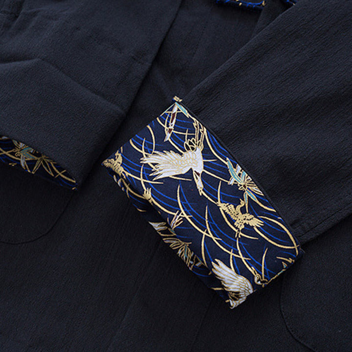 Veste à manches longues pour homme en coton et lin, motif grues printanières et Buddha Stones - image 6