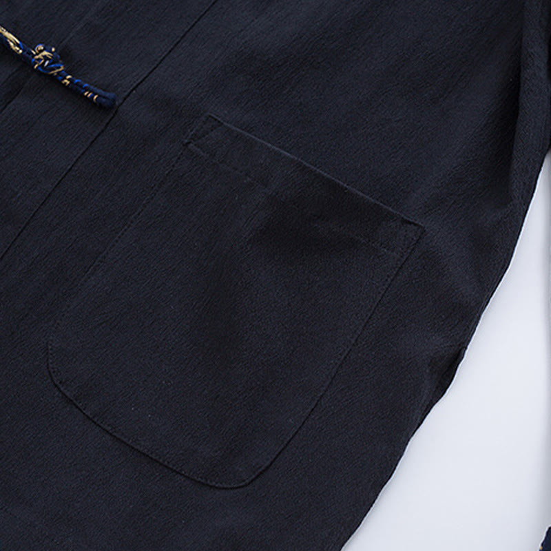 Veste à manches longues pour homme en coton et lin, motif grues printanières et Buddha Stones - image 5