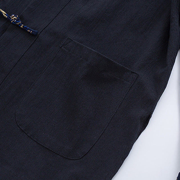 Veste à manches longues pour homme en coton et lin, motif grues printanières et Buddha Stones - image 5