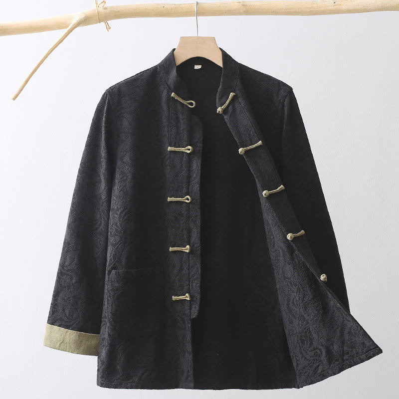 Veste homme en coton jacquard à manches longues et poches, motif jacquard de printemps Buddha Stones - Noir - US/UK/AU44，EU54 (4XL) - image 0