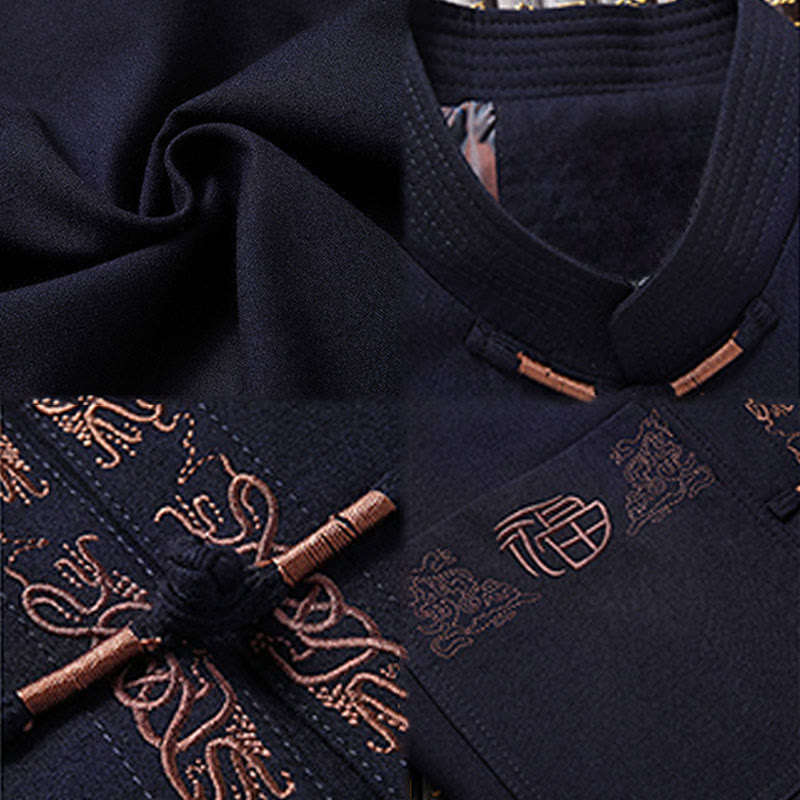 Costume Tang à boutons grenouille, veste, chemise et pantalon à manches longues pour homme, orné de broderies en forme de caractère Fu et de Buddha Stones - image 4