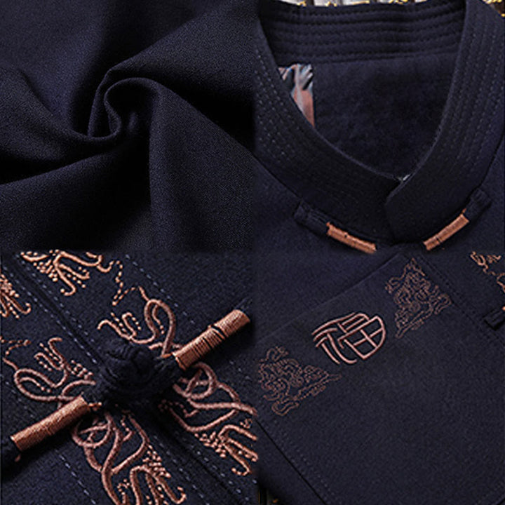 Costume Tang à boutons grenouille, veste, chemise et pantalon à manches longues pour homme, orné de broderies en forme de caractère Fu et de Buddha Stones - image 4