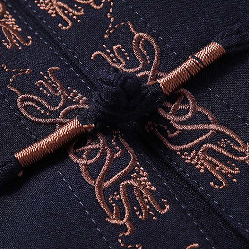 Costume Tang à boutons grenouille, veste, chemise et pantalon à manches longues pour homme, orné de broderies en forme de caractère Fu et de Buddha Stones - image 2