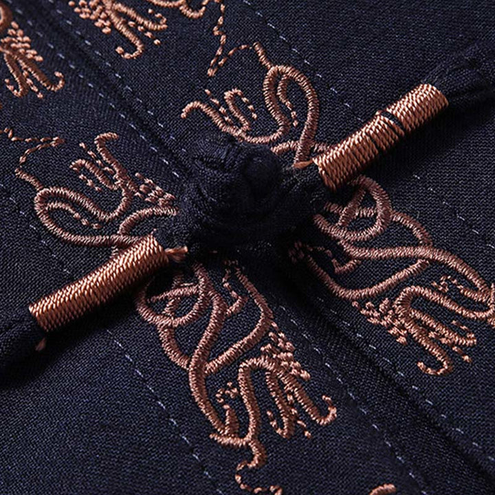 Costume Tang à boutons grenouille, veste, chemise et pantalon à manches longues pour homme, orné de broderies en forme de caractère Fu et de Buddha Stones - image 2