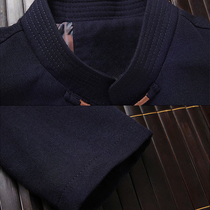 Costume Tang à boutons grenouille, veste, chemise et pantalon à manches longues pour homme, orné de broderies en forme de caractère Fu et de Buddha Stones - image 1