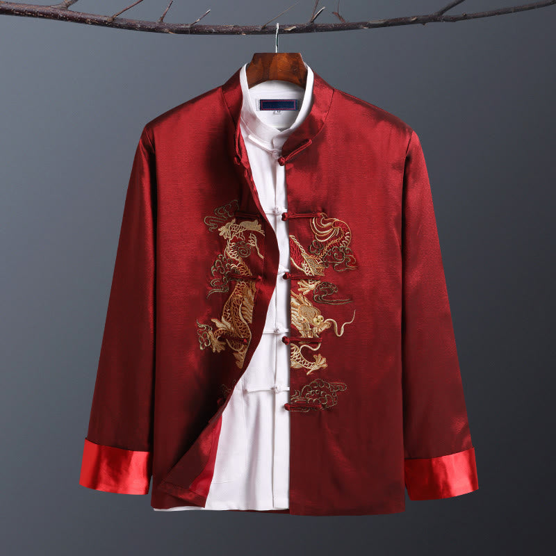 Veste homme à manches longues, broderie dragon, Buddha Stones, printemps et automne, fermeture à boutons grenouille - Un Dragon Rouge - US/UK/AU42，EU52 (3XL) - image 6