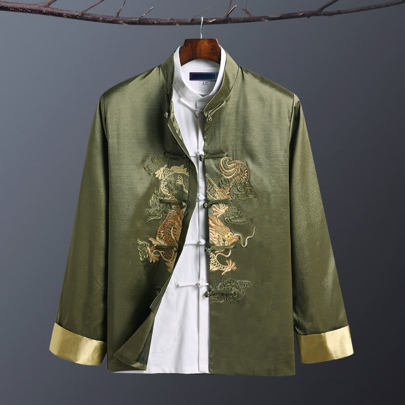 Veste homme à manches longues, broderie dragon, Buddha Stones, printemps et automne, fermeture à boutons grenouille - Un Dragon Vert - US/UK/AU42，EU52 (3XL) - image 7