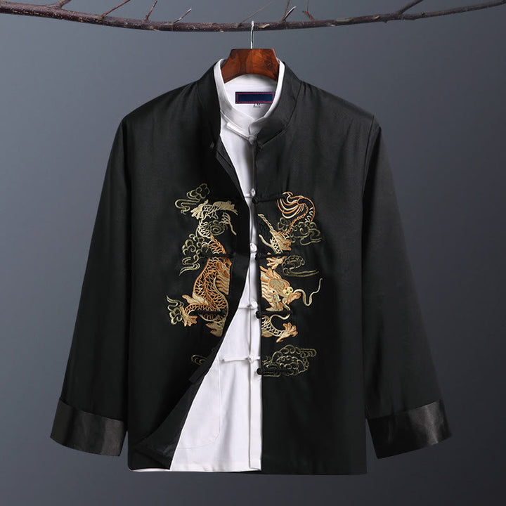 Veste homme à manches longues, broderie dragon, Buddha Stones, printemps et automne, fermeture à boutons grenouille - Un Dragon Noir - US/UK/AU42，EU52 (3XL) - image 8
