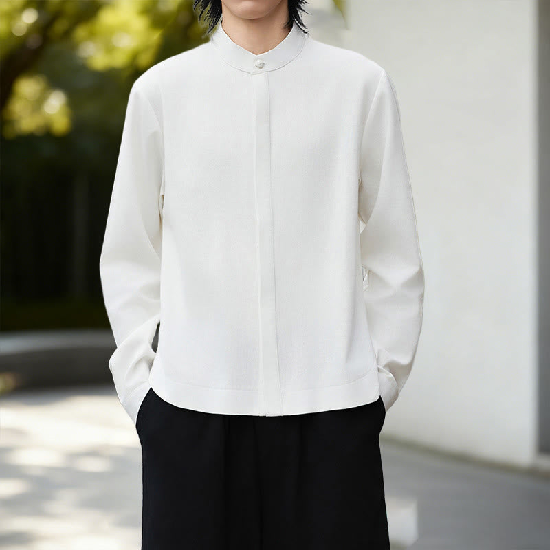 Chemise homme en coton et lin à manches longues, couleur blanche unie , Buddha Stones, style kimono en velours côtelé. - image 4