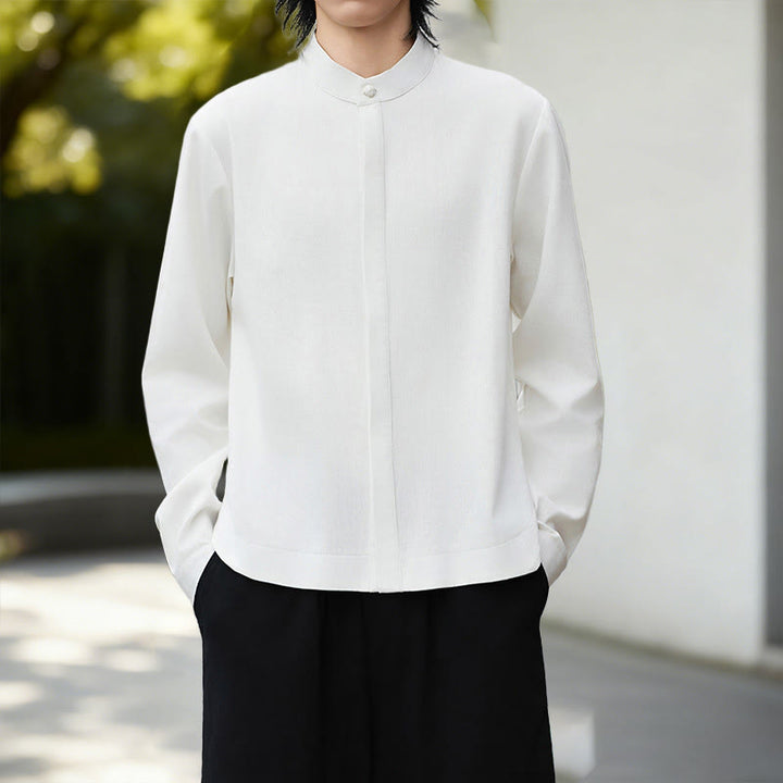 Chemise homme en coton et lin à manches longues, couleur blanche unie , Buddha Stones, style kimono en velours côtelé. - image 4