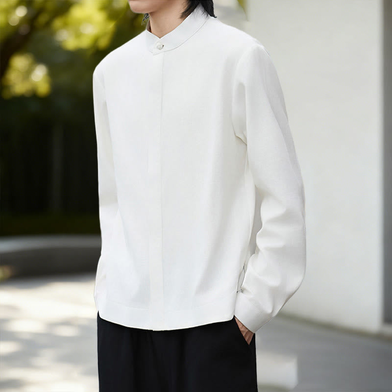 Chemise homme en coton et lin à manches longues, couleur blanche unie , Buddha Stones, style kimono en velours côtelé. - image 6