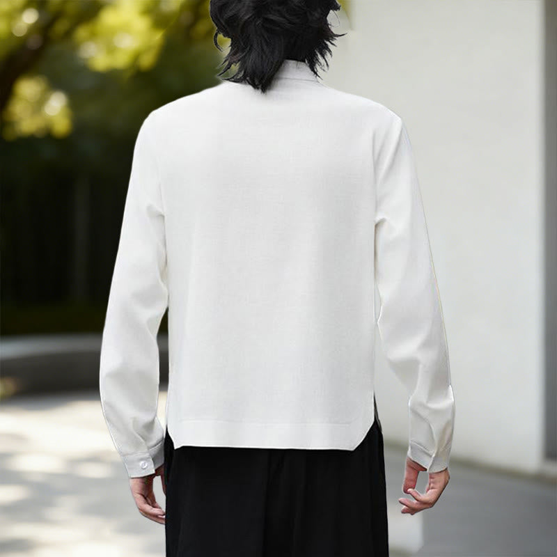 Chemise à manches longues pour homme, motif pierres de Bouddha, blanche unie, en coton et lin, motif Buddha Stones. - image 3