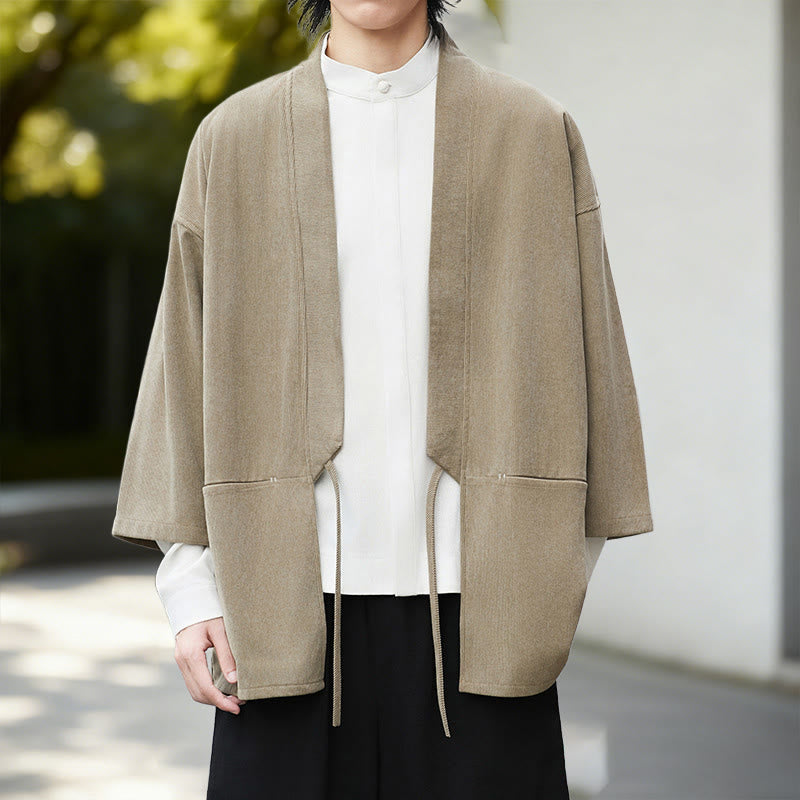 Chemise kimono homme en coton et lin, couleur unie, à manches longues, motif Buddha Stones - Kimono de blé - US/UK/AU46，EU56 (5XL) - image 15