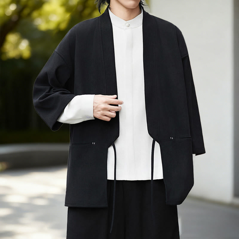 Chemise kimono homme en coton et lin, couleur unie, à manches longues, motif Buddha Stones - image 3