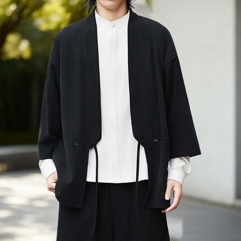 Chemise kimono homme en coton et lin, couleur unie, à manches longues, motif Buddha Stones - image 5