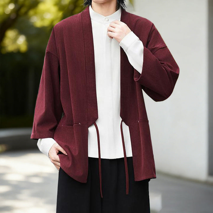 Chemise kimono homme en coton et lin, couleur unie, à manches longues, motif Buddha Stones - image 8