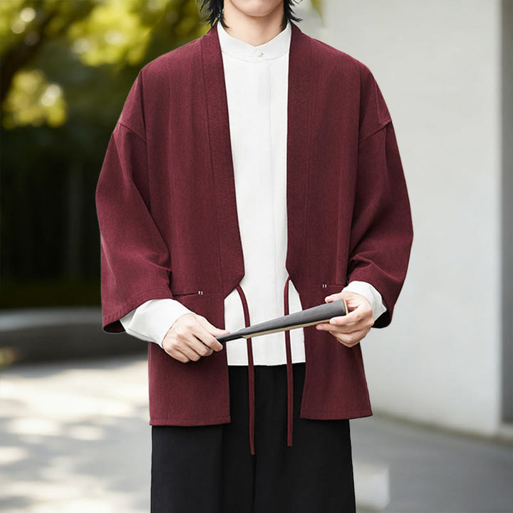 Chemise kimono homme en coton et lin, couleur unie, à manches longues, motif Buddha Stones - image 11